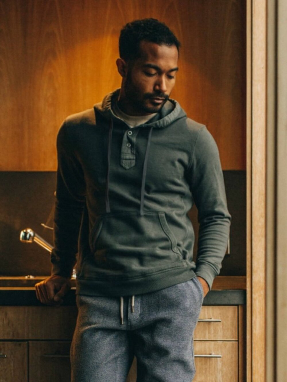 Taylor Stitch Henley Hoodie Deep Sea Mens Small Medium Hooded Sweatshirt